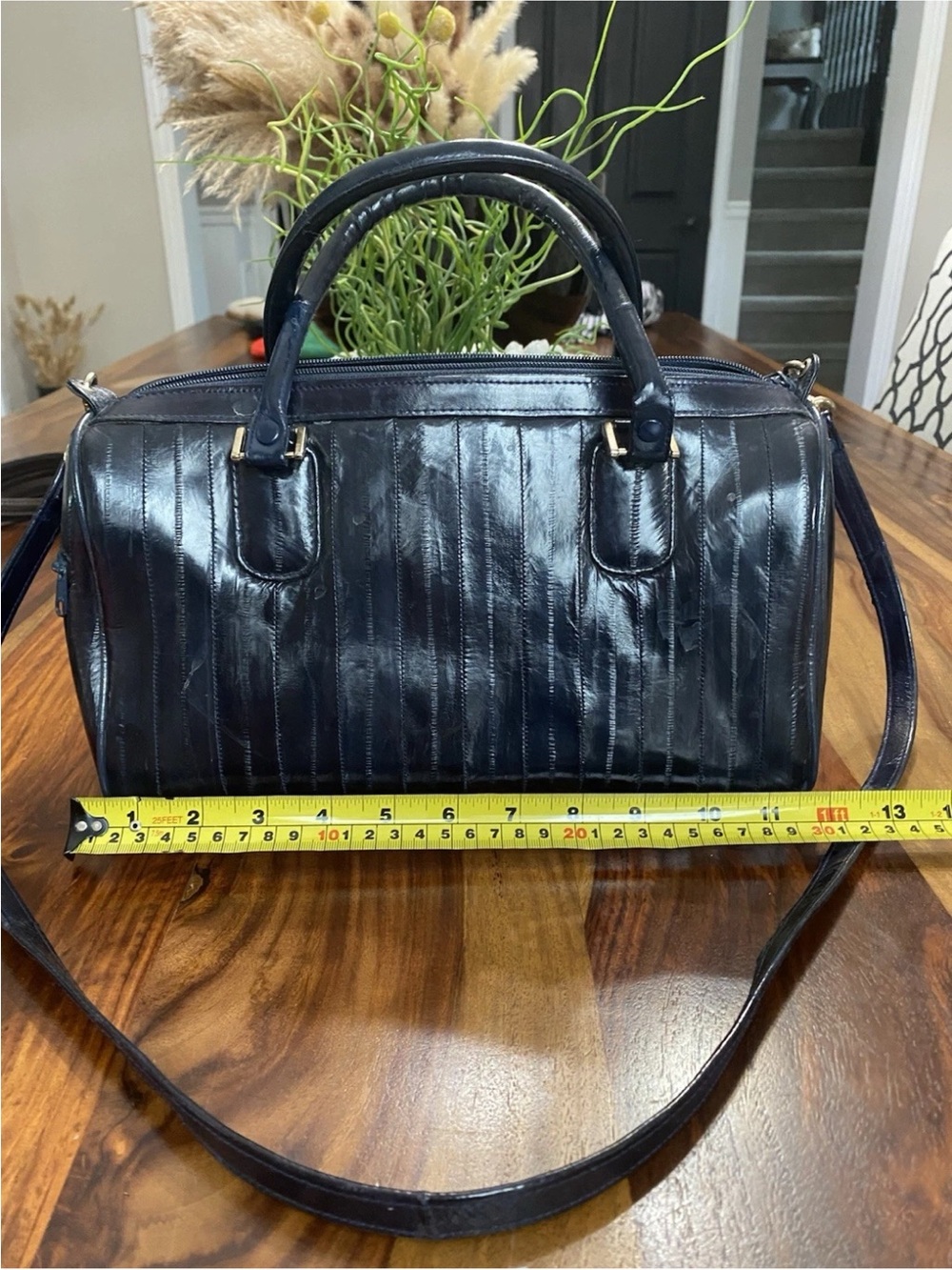 Vintage genuine eel Leather Satchel Bag. Made in Korea